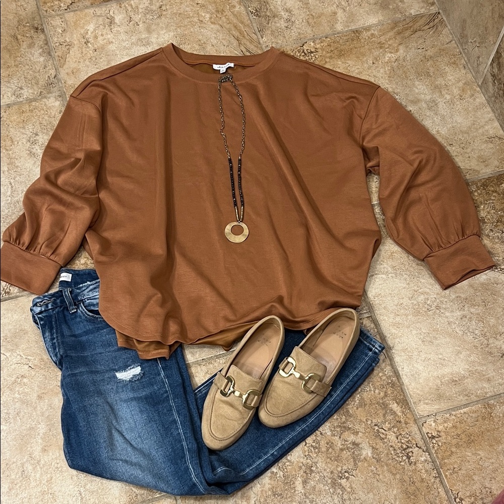 White Birch Terracotta Long Sleeve Top- oversized